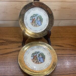 Lot of 2 Sabin CREST-O-GOLD 22k Gold Warranted Bread Plates 6 1/4 inch